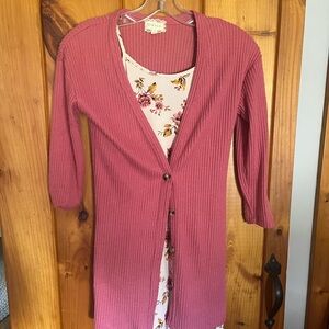 btween Pink Ribbed Cardigan Sweater and dress
